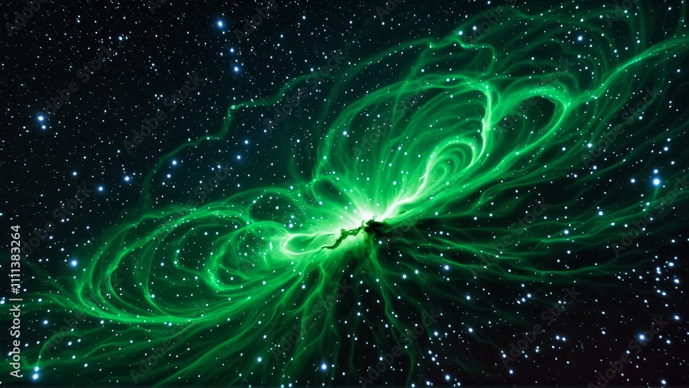 Vivid green nebula with stars in a cosmic night sky Vivid green nebula with stars in a cosmic night sky