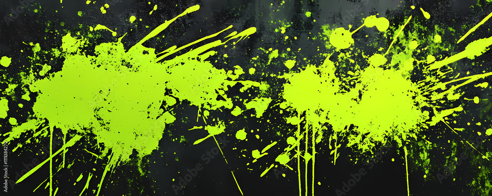 Abstract neon green and black background with paint splatters Abstract neon green and black background with paint splatters