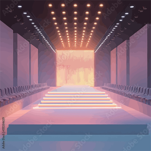 Futuristic interior with stairs and spotlights, 3d render.eps