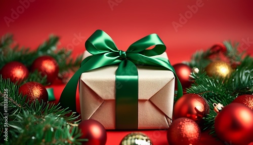 Gift wrapping action holiday celebration image of a christmas present festive environment close-up view joyful concept for seo impact