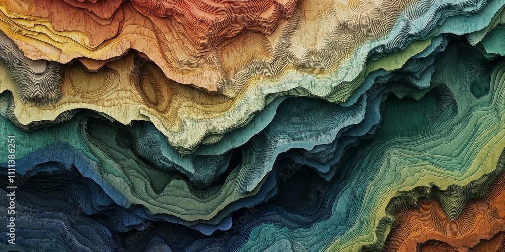 Obraz premium Abstract Topographic Map Colorful Terrain Layers Artistic Elevation Relief