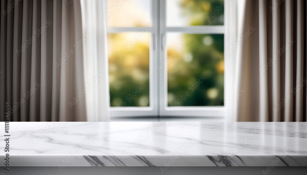 Marble surface near window with curtains. Marble surface near window with curtains.