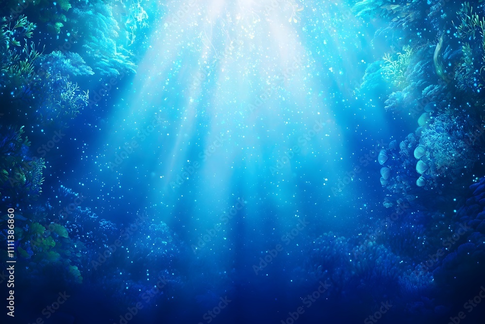 Obraz premium Enchanting Underwater Dreamscape with Ethereal Marine Life and Bioluminescent Flora