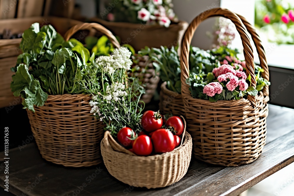 Rustic Harvest Baskets with Fresh Produce by Generative Ai Rustic Harvest Baskets with Fresh Produce by Generative Ai