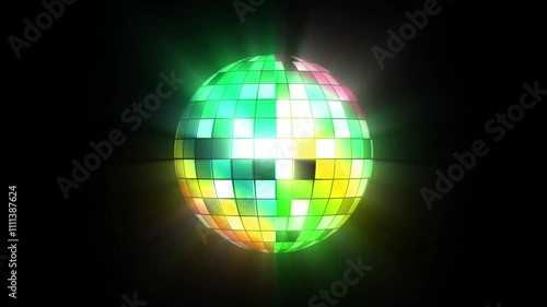 Neon Glowing Disco ball animation. spinning 3d animation on black background. Party Celebration motion. VJ loop animation for music broadcast. Rotating disco ball.