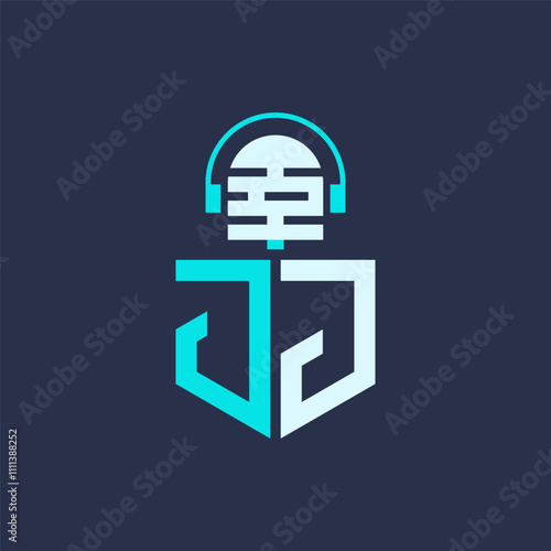 JJ Microphone Logo Design for Audio, Music, and Podcast Branding - Letter JJ Logo Professional Vector Illustration for Creative Industries photo