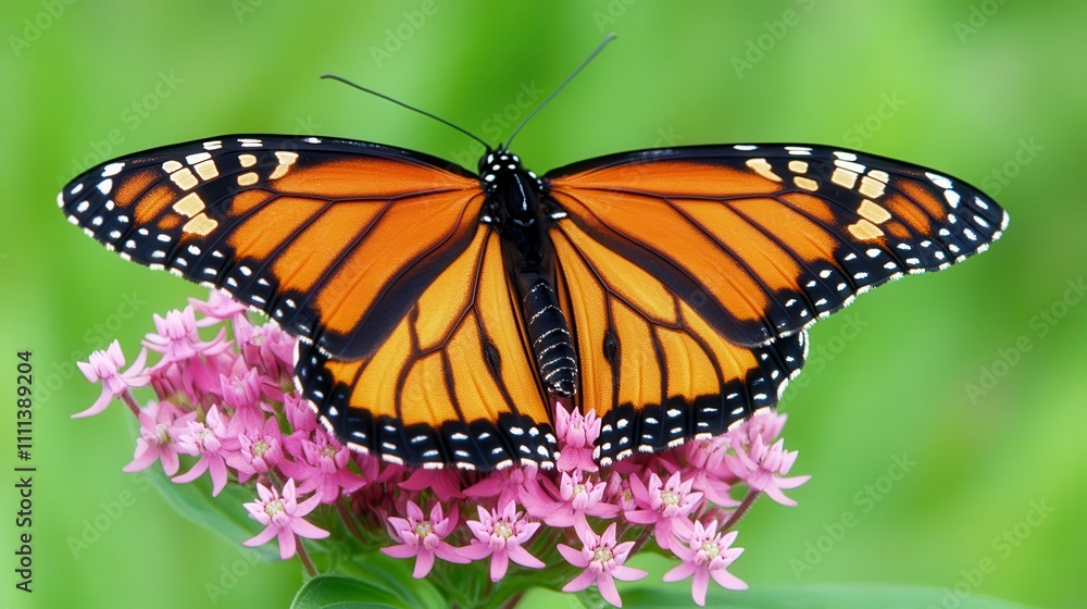 Obraz premium Vibrant Monarch Butterfly on Pink Flowering Plant