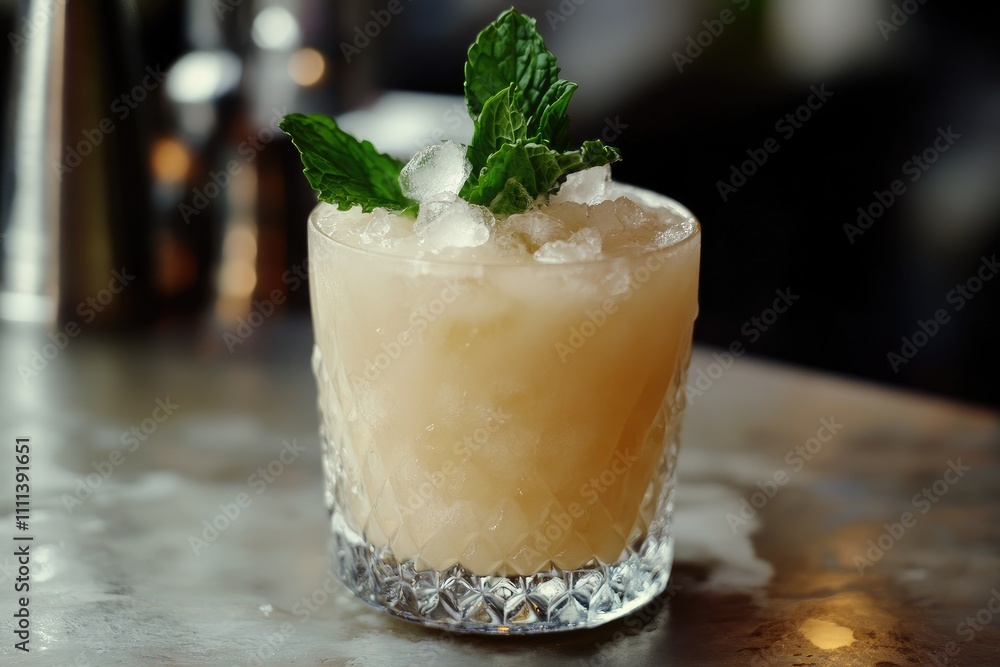 Refreshing Iced Cocktail Garnished With Mint Refreshing Iced Cocktail Garnished With Mint