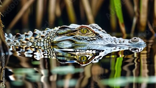 Animation of Shy Animals in the Reeds. Quiet movements of shy animals hiding in the reed grass, enhancing the serene and secretive wildlife atmosphere. Smooth motion. photo