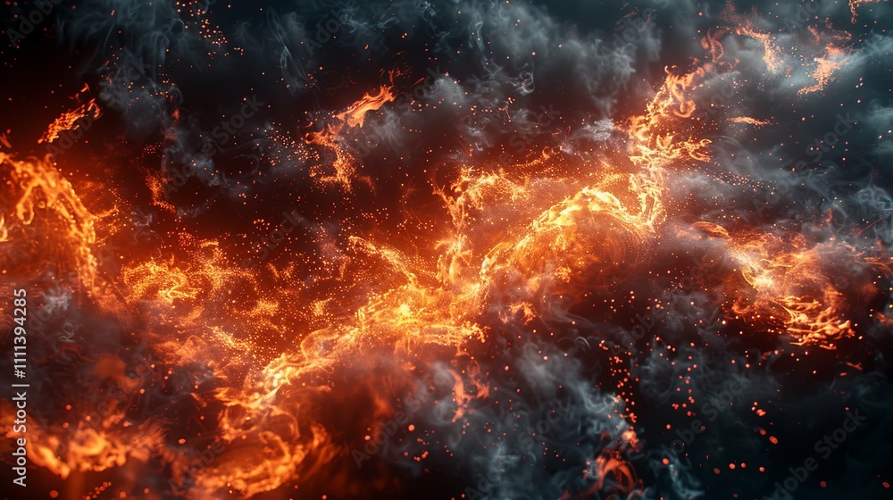 Fiery Nebula: Embers, Smoke, and Glowing Particles in Cosmic Dance Fiery Nebula: Embers, Smoke, and Glowing Particles in Cosmic Dance