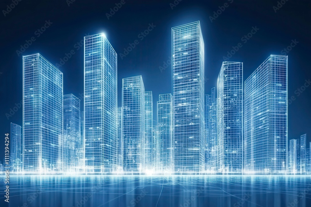 Glowing Architectural Blueprint in Flat Icon Style Glowing Architectural Blueprint in Flat Icon Style