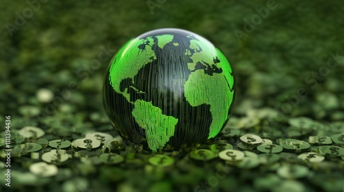 Green Earth Globe Surrounded by Money Symbols Representing Environmental Sustainability, Economic Growth, and Global Finance in Modern Solutions