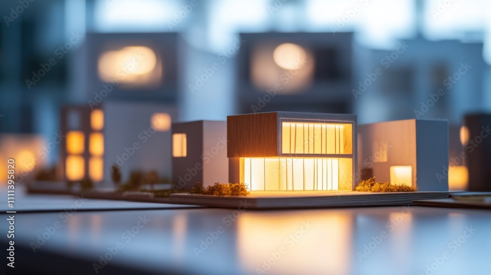 An artistic perspective of an architectural model illuminated by soft light in an architect's studio, Architectural model scene, Conceptual design style An artistic perspective of an architectural model illuminated by soft light in an architect's studio, Architectural model scene, Conceptual design style