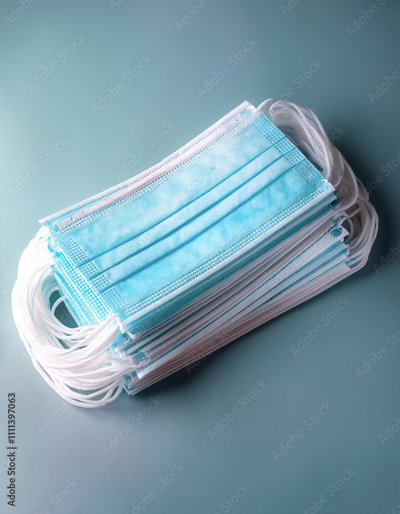 Disposable masks neatly folded on pastel background Disposable masks neatly folded on pastel background