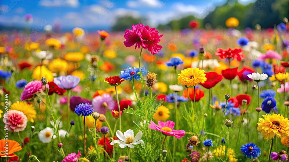 Vibrant meadow filled with colorful flowers, meadow, vibrant, colorful, flowers, nature, spring, blooming, field Vibrant meadow filled with colorful flowers, meadow, vibrant, colorful, flowers, nature, spring, blooming, field