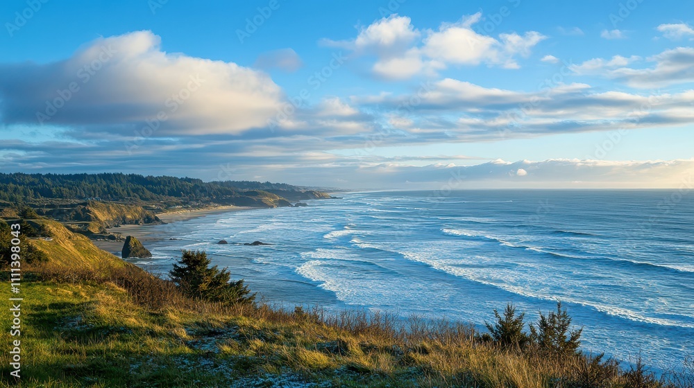 Fototapeta premium Winter coastline waves under a clear sky