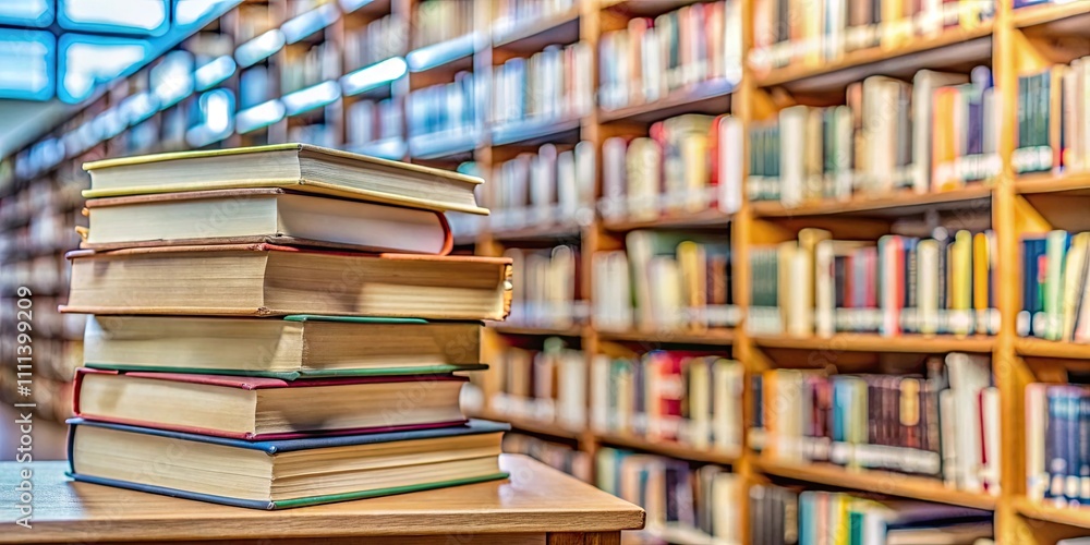 Closeup of a stack of books at a local library, a resource for families to gather and learn together, library, books Closeup of a stack of books at a local library, a resource for families to gather and learn together, library, books
