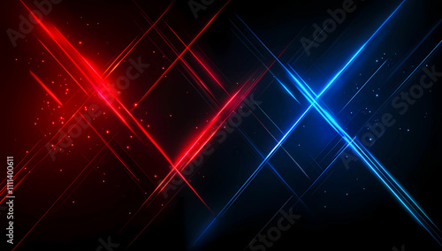 Glowing red and blue light lines on a black background, a technology vector illustration design