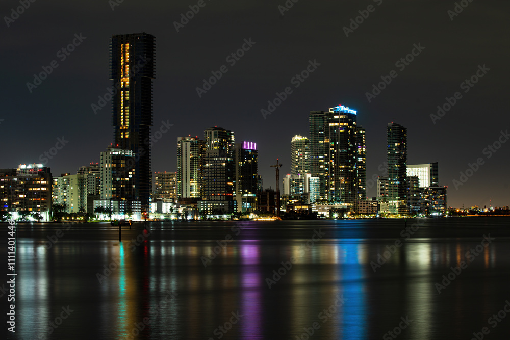 Miami Skyline Panorama after sunset. Miami downtown. Miami Skyline Panorama after sunset. Miami downtown.