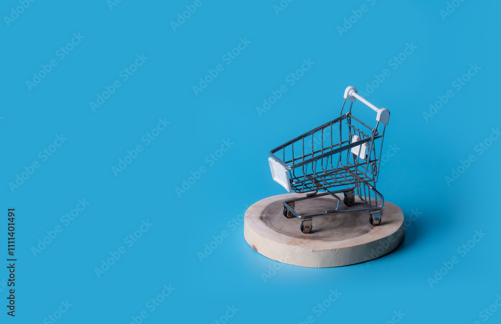 Shopping carts on blue background with copy space. Shopping carts on blue background with copy space.
