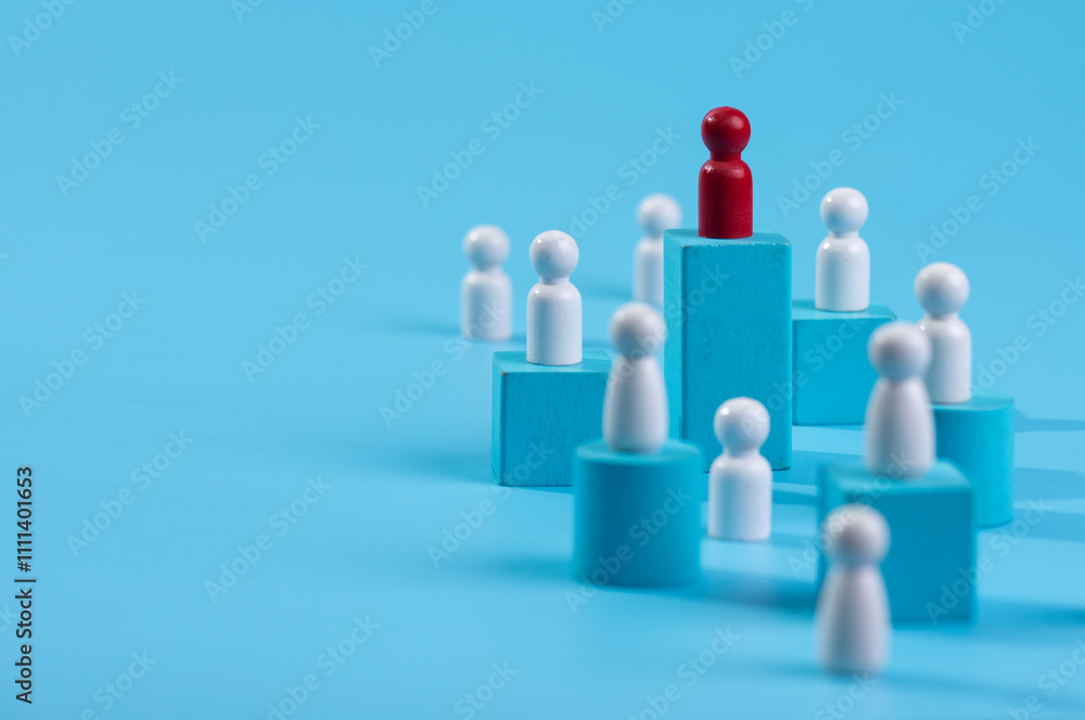 Ταπετσαρία Red wooden figure standing on wooden podium for business leadership for team leader concept