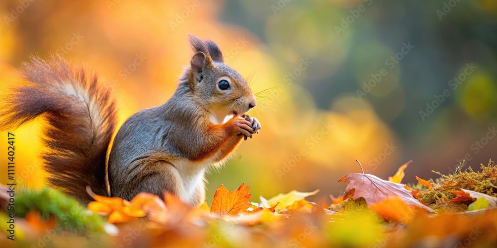 A cute squirrel (Sciurus vulgaris) eating a nut in a colorful autumn forest , squirrel, Sciurus vulgaris, eating, nut A cute squirrel (Sciurus vulgaris) eating a nut in a colorful autumn forest , squirrel, Sciurus vulgaris, eating, nut