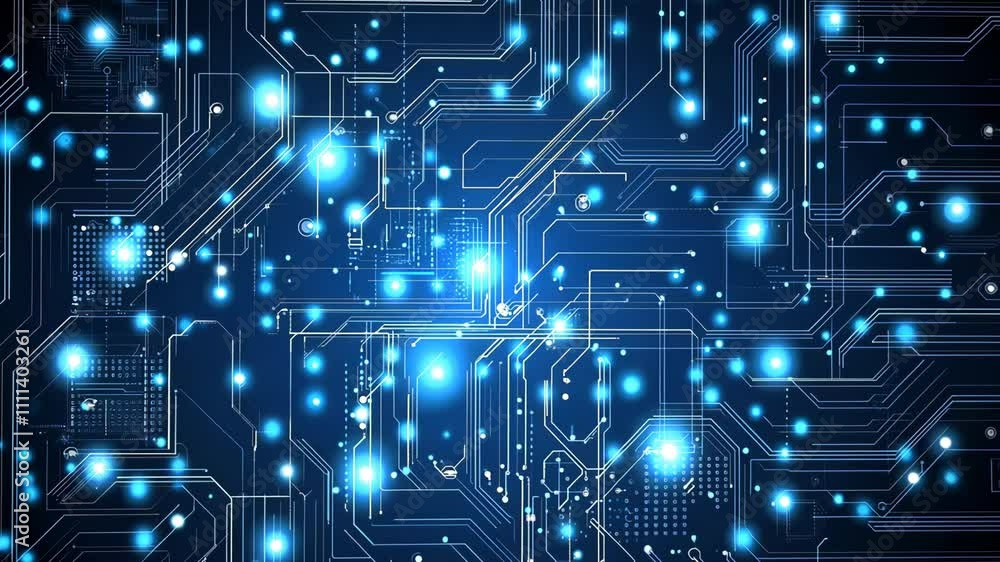 Intricate circuit board design with glowing blue lights representing advanced technology and innovation Intricate circuit board design with glowing blue lights representing advanced technology and innovation