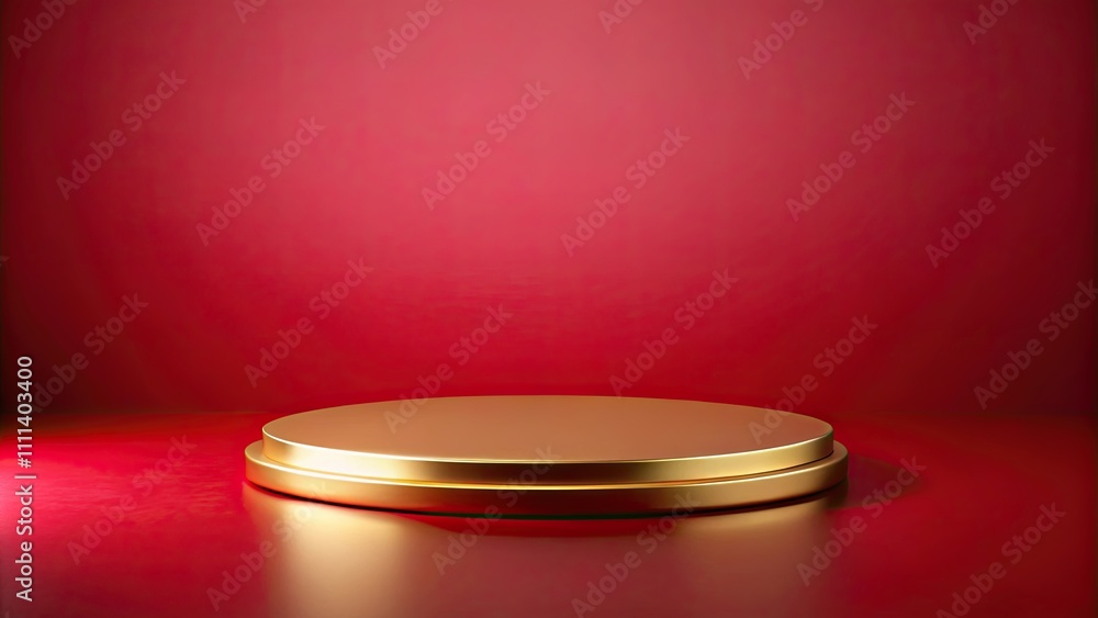 Gold circular platform shining on a vibrant red background , circle, shiny, pedestal, metallic, luxury, elegant, vibrant Gold circular platform shining on a vibrant red background , circle, shiny, pedestal, metallic, luxury, elegant, vibrant