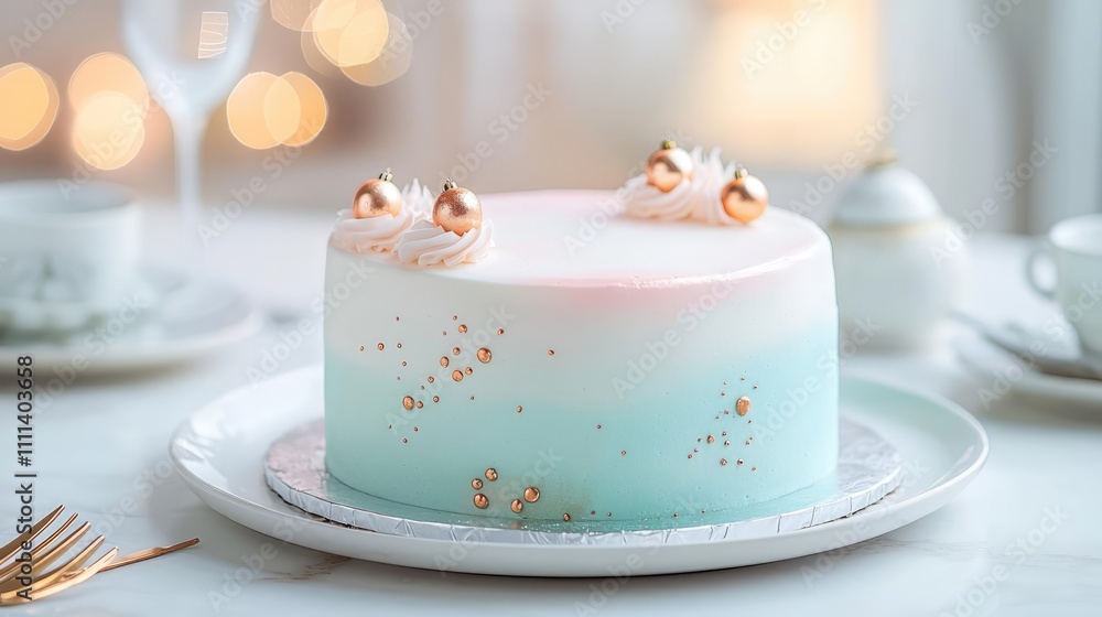Artistic watercolor-effect cake with edible metallic brush strokes, luxury New Year baking, modern and sophisticated Artistic watercolor-effect cake with edible metallic brush strokes, luxury New Year baking, modern and sophisticated