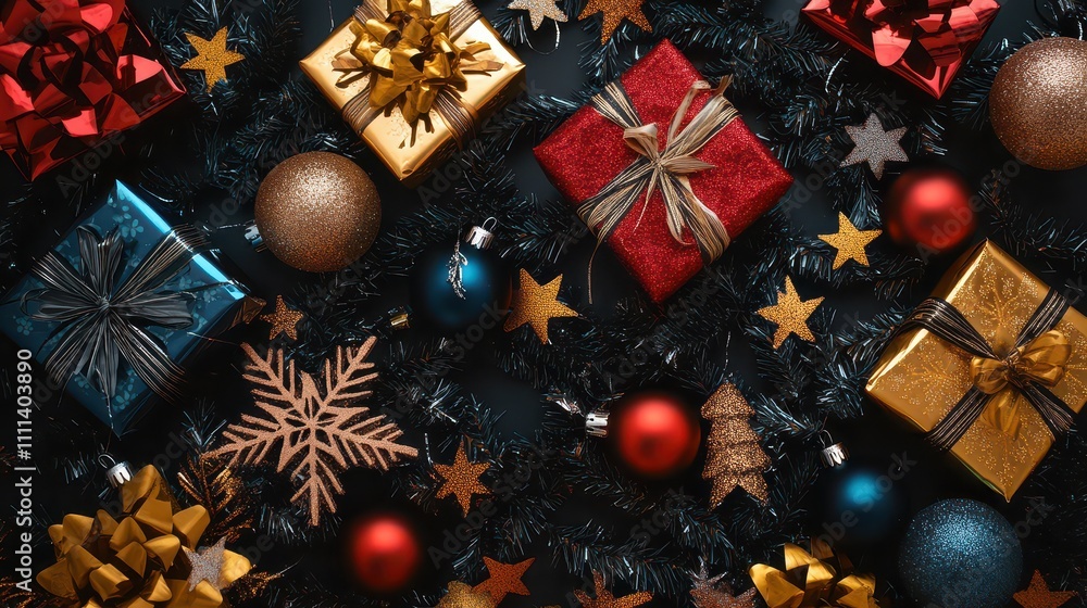 Festive decorations and gifts on display Festive decorations and gifts on display