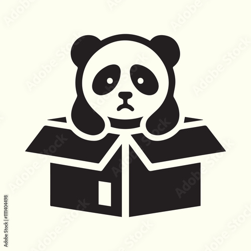 black sad panda abandoned in a cardboard box vector, panda silhouette vector illustration design.