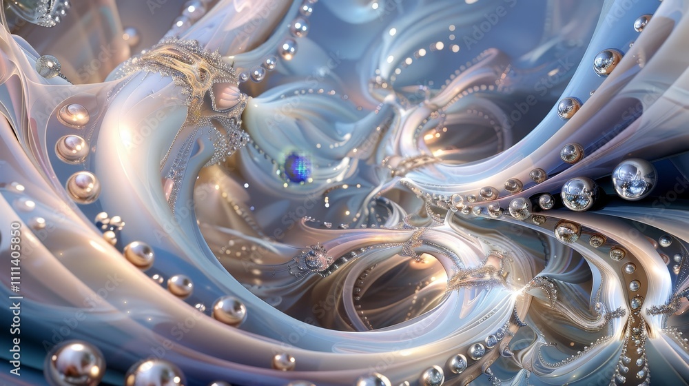 Intricate swirling shapes and metallic spheres create a mesmerizing abstract design, ideal for a modern and stylish wallpaper Intricate swirling shapes and metallic spheres create a mesmerizing abstract design, ideal for a modern and stylish wallpaper