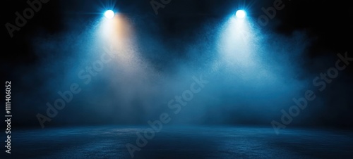 Dramatic Stage Scene with Bright Spotlights Smoky Atmosphere Textured Background