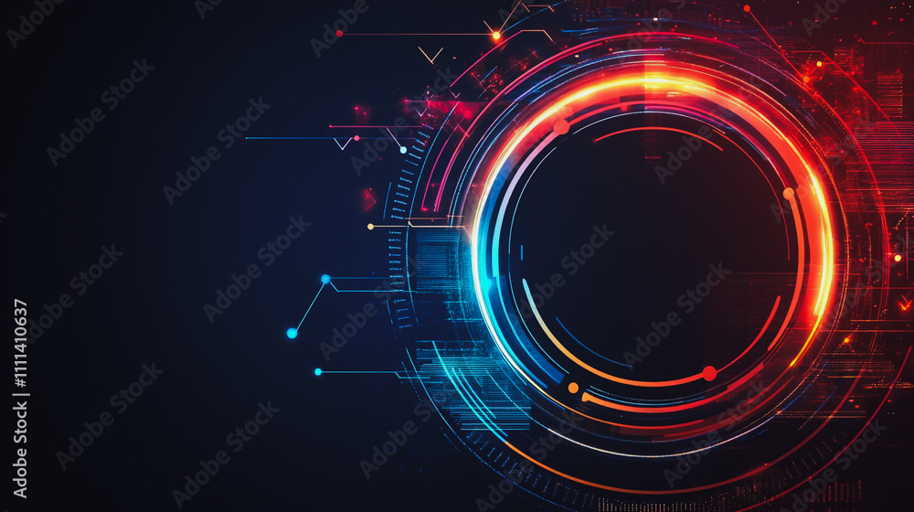 Abstract black background with Colorful circle lines. Digital future technology . Abstract business connection of lines from nodes innovation of communication in the network. Abstract black background with Colorful circle lines. Digital future technology . Abstract business connection of lines from nodes innovation of communication in the network.
