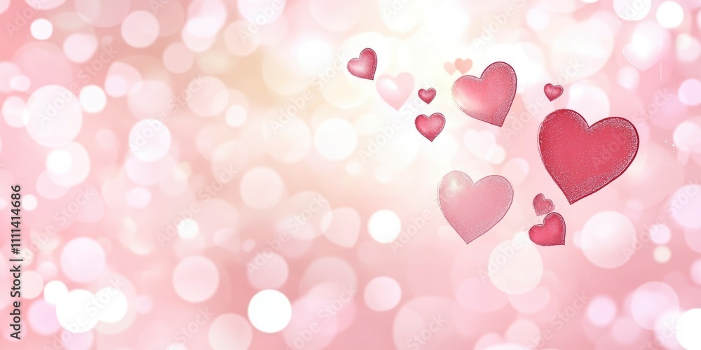 Valentines Day concept, art of red heart shape with blur bokeh light effect on light pink background Valentines Day concept, art of red heart shape with blur bokeh light effect on light pink background