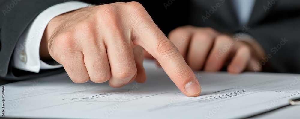 A close-up of a businessman's hand pointing at a document, indicating focus and attention to detail in a professional context. A close-up of a businessman's hand pointing at a document, indicating focus and attention to detail in a professional context.