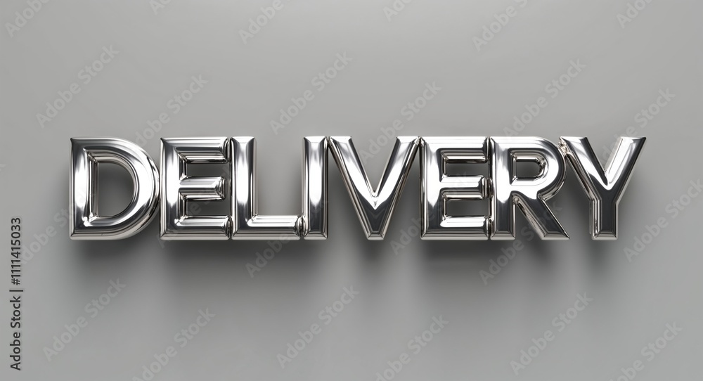 Delivery word 3d shiny silver metallic lettering render on plain background Delivery word 3d shiny silver metallic lettering render on plain background