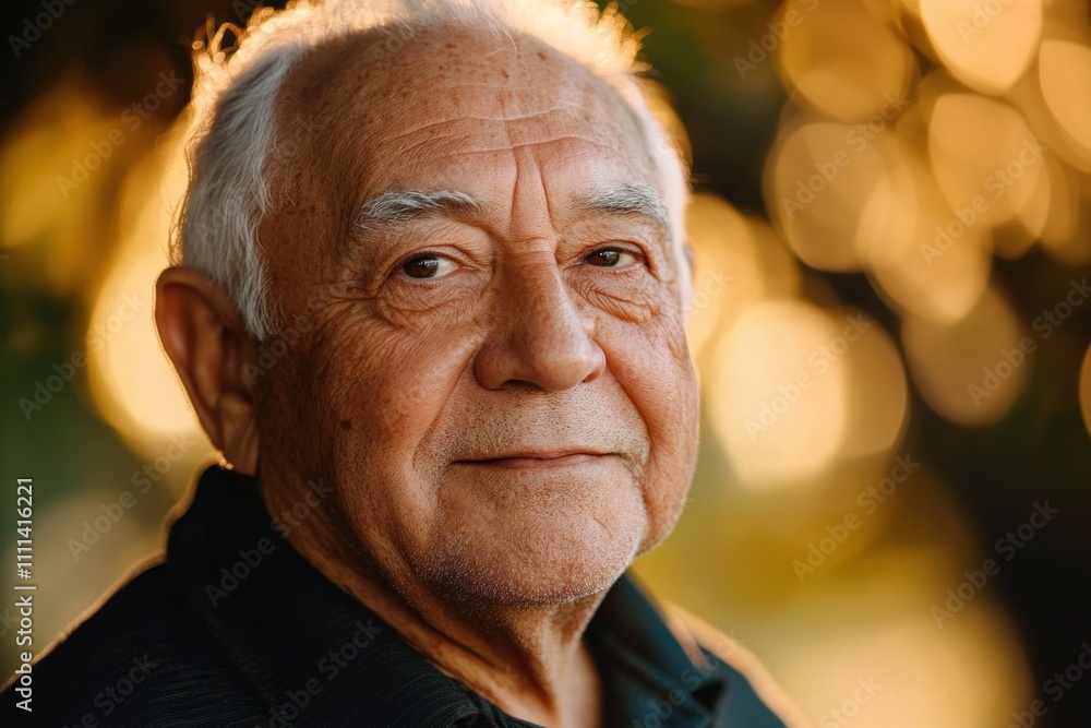 Portrait of Smiling Elderly Hispanic Man in Golden Sunlight Outdoors Portrait of Smiling Elderly Hispanic Man in Golden Sunlight Outdoors