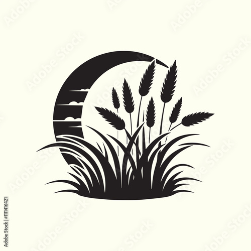 grass and flowers, black grass and flowers vector, grass and flowers silhouette vector illustration design.
