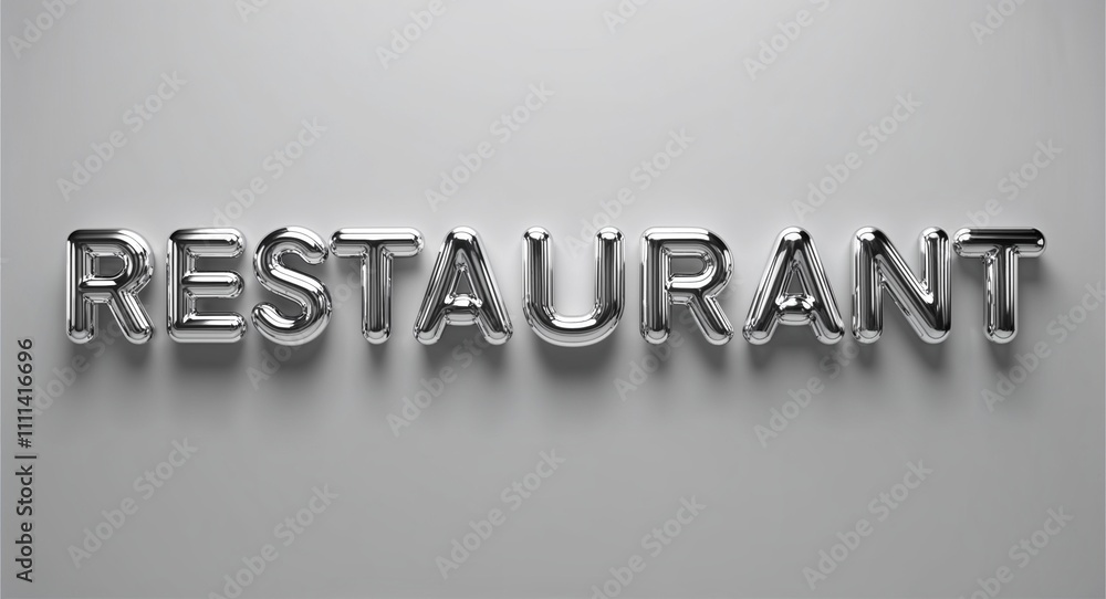 restaurant word 3d shiny silver metallic lettering render on plain background restaurant word 3d shiny silver metallic lettering render on plain background