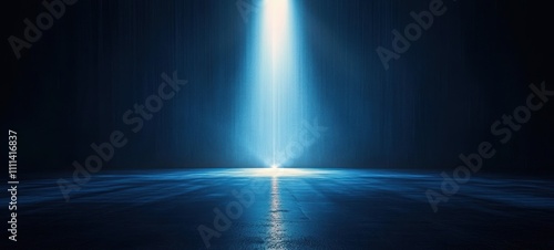 Surreal Ethereal Landscape with Beam of Light and Reflections in Night Scene