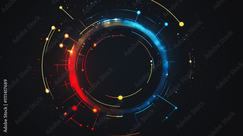Abstract black background with Colorful circle lines. Digital future technology . Abstract business connection of lines from nodes innovation of communication in the network. Abstract black background with Colorful circle lines. Digital future technology . Abstract business connection of lines from nodes innovation of communication in the network.