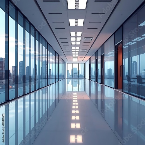 blue corridor in modern building