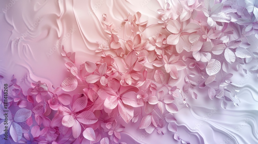 Pink and white leaves arranged on a textured background, creating a beautiful floral design with a gradient color scheme Pink and white leaves arranged on a textured background, creating a beautiful floral design with a gradient color scheme
