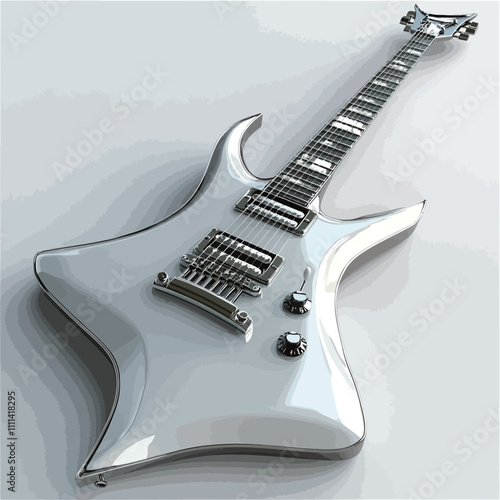 Silver electric guitar on a white background. 3d render image..eps