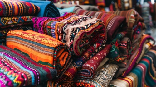 Close-up of intricate Thai silk textiles with golden threads and floral designs