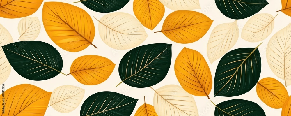 Fototapeta premium Autumn-inspired Chardonnay leaf design with warm yellows, cream accents, and green hues, softly layered pattern