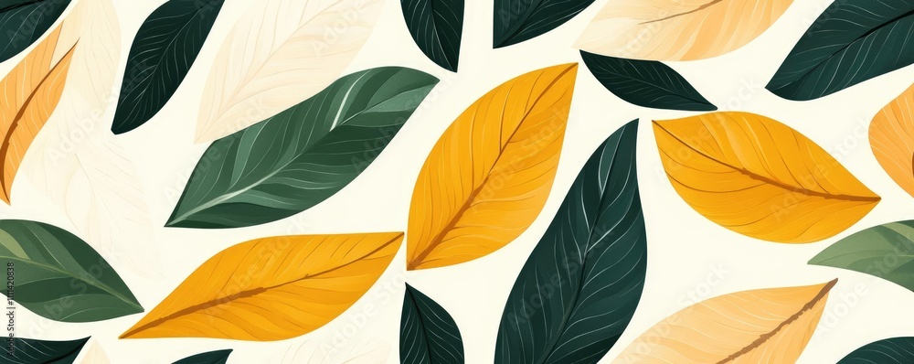 Autumn-inspired Chardonnay leaf design with warm yellows, cream accents, and green hues, softly layered pattern Autumn-inspired Chardonnay leaf design with warm yellows, cream accents, and green hues, softly layered pattern