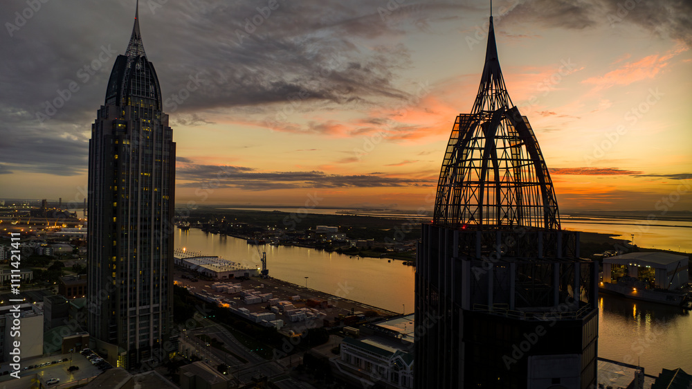 Φωτογραφία JULY 17, 2023, MOBILE, ALABAMA - USA - aerial view of Mobile Alabama skyline wit