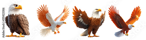 Colorful Eagles in Dynamic Poses on Transparent Background